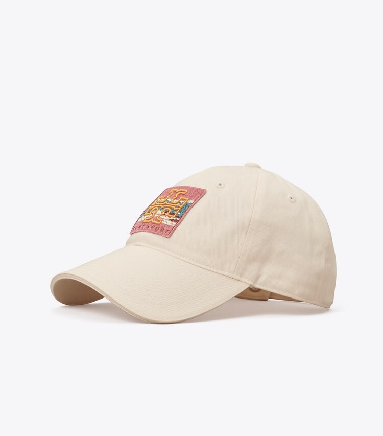 Tory Sport designer hats Novelty Patch Baseball Cap in Ivory Pearl / Candy angle