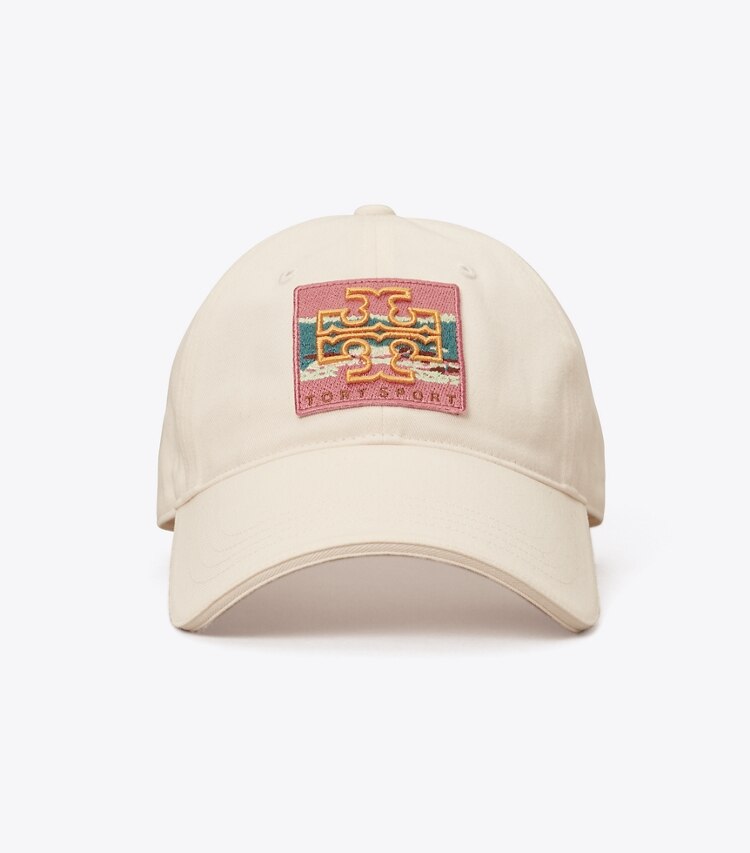 Tory Sport designer hats Novelty Patch Baseball Cap in Ivory Pearl / Candy front