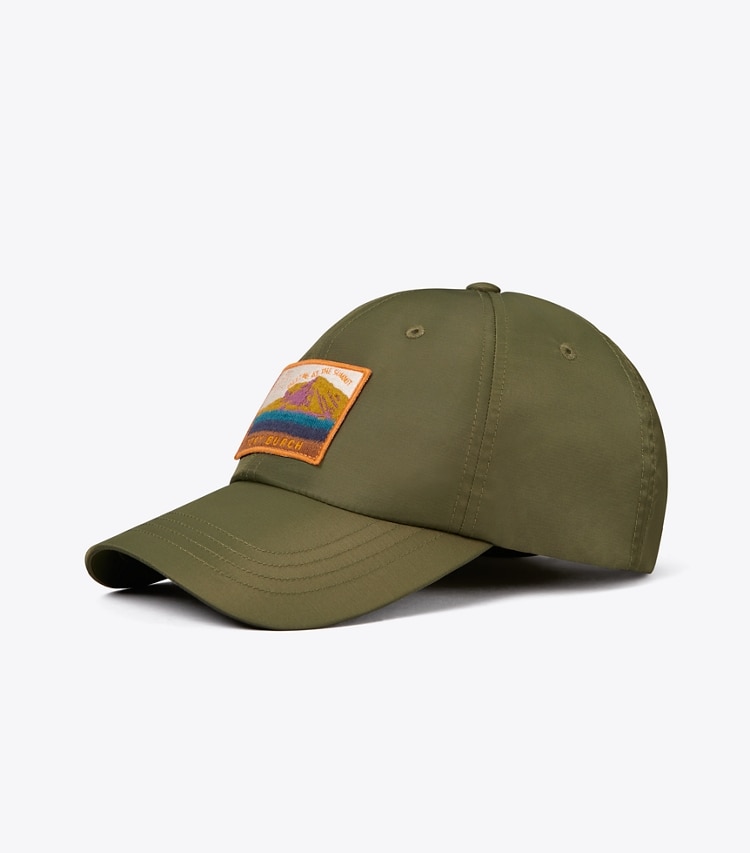 Tory Sport designer hats Nylon Baseball Hat with Patch in Light Olive angle