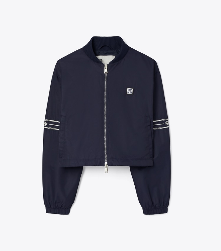 Tory Sport designer jackets Nylon Bomber Jacket in Deep Navy front