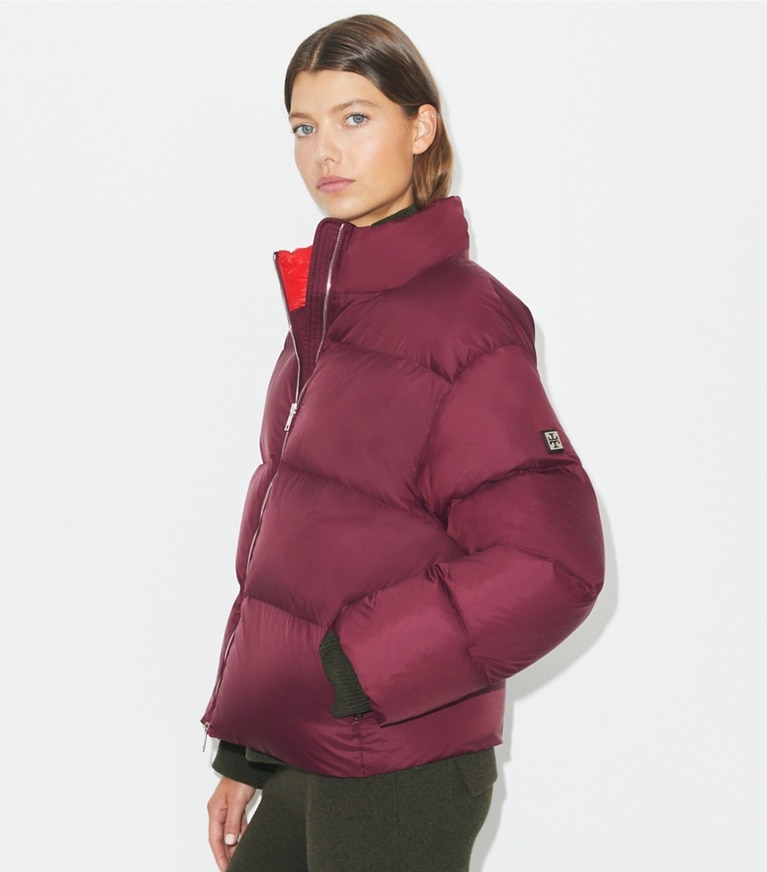 Tory Burch designer coats Nylon Down Jacket in Winetasting front
