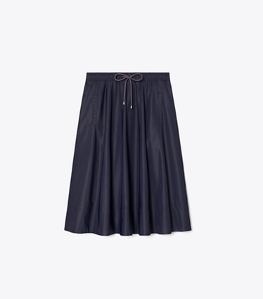 Tory Burch designer bottoms Nylon Drawstring Midi Skirt in Medium Navy front