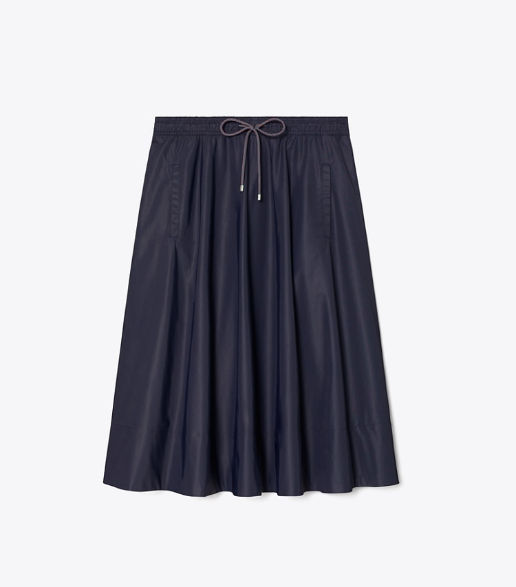 Tory Burch designer bottoms Nylon Drawstring Midi Skirt in Medium Navy front