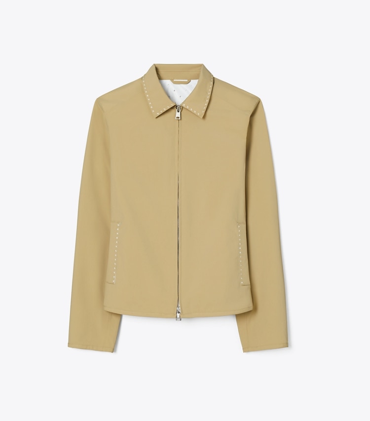 Tory Burch designer jackets Nylon Golf Jacket in Taupe Gray front