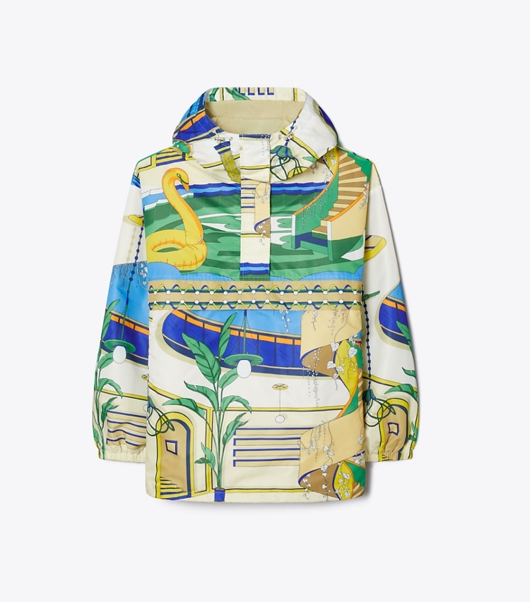 Tory Burch designer jackets Nylon Half-Zip Anorak in Green Pool front