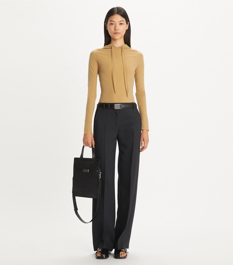 Tory Burch designer sweaters Nylon Hoodie in Soft Barley front