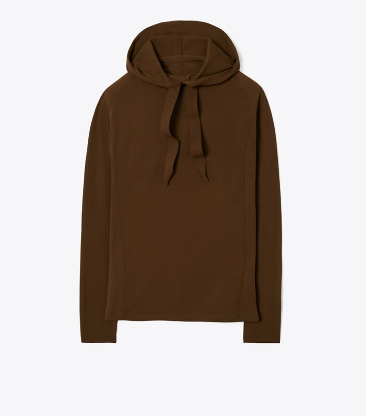 Tory Burch designer sweaters Nylon Hoodie in Cozy Brown front