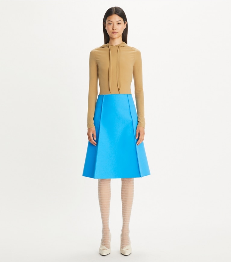 Tory Burch designer sweaters Nylon Hoodie in Soft Barley front