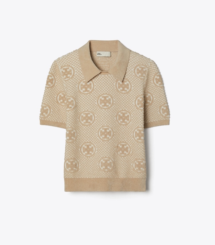 Tory Burch designer セーター ナイロン ジャガード ポロシャツ in Clay front