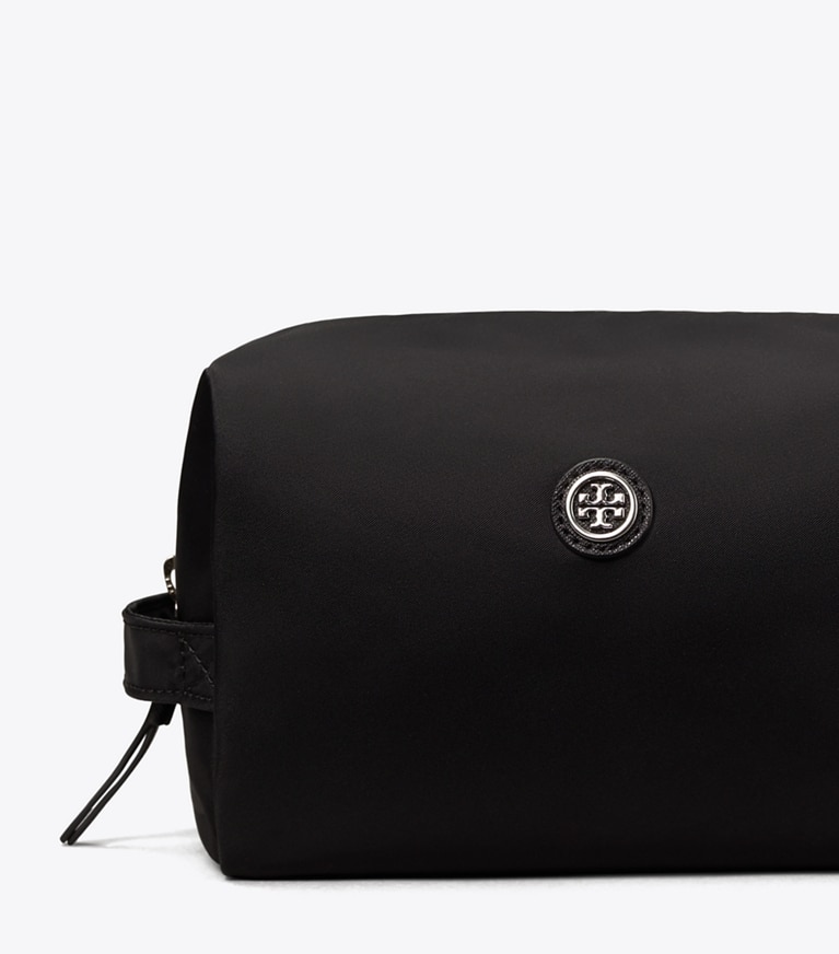 Tory Burch designer cosmetic bags Nylon Large Cosmetic Case in Black angle