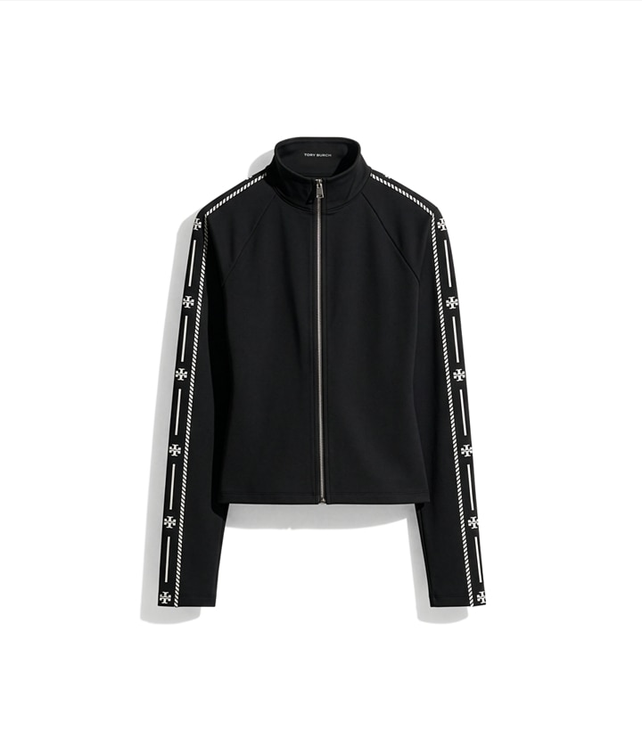 Nylon Logo Trim Zip Top