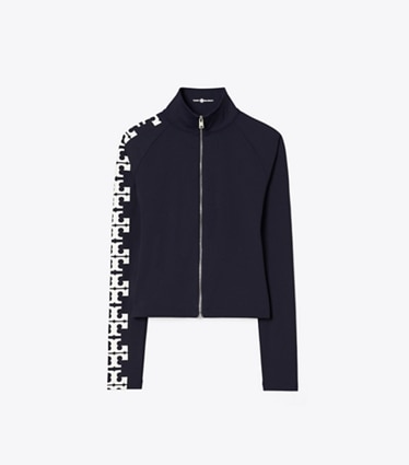 Tory Burch designer tops Nylon Logo Zip Top in Deep Navy front