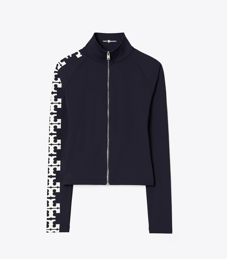 Tory Burch designer tops Nylon Logo Zip Top in Deep Navy front