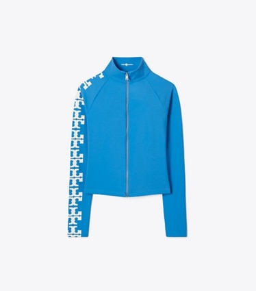 Tory Burch designer tops Nylon Logo Zip Top in Bay Blue front
