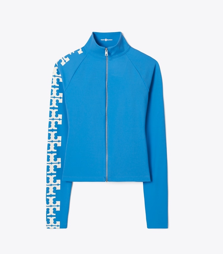 Tory Burch designer tops Nylon Logo Zip Top in Bay Blue front