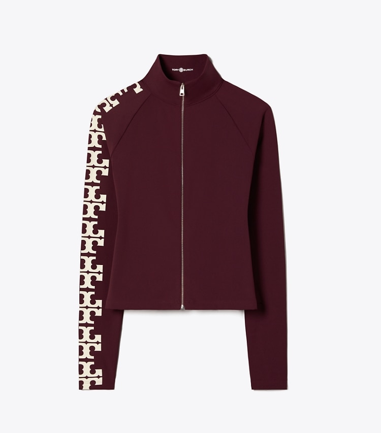 Tory Burch designer tops Nylon Logo Zip Top in Winetasting front