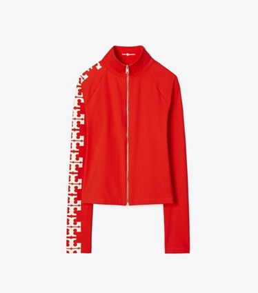 Tory Burch designer tops Nylon Logo Zip Top in Blazing Red front