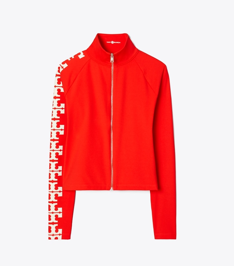 Tory Burch designer tops Nylon Logo Zip Top in Blazing Red front