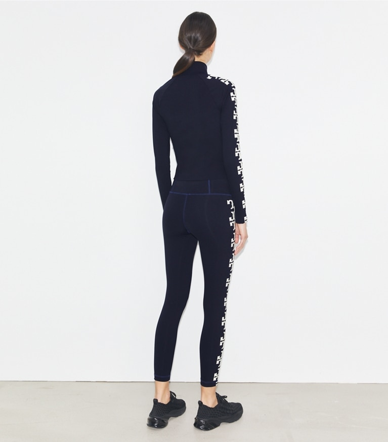 Tory Burch designer tops Nylon Logo Zip Top in Deep Navy front