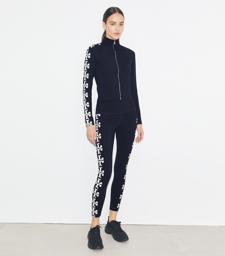 Tory Burch designer tops Nylon Logo Zip Top in Deep Navy front