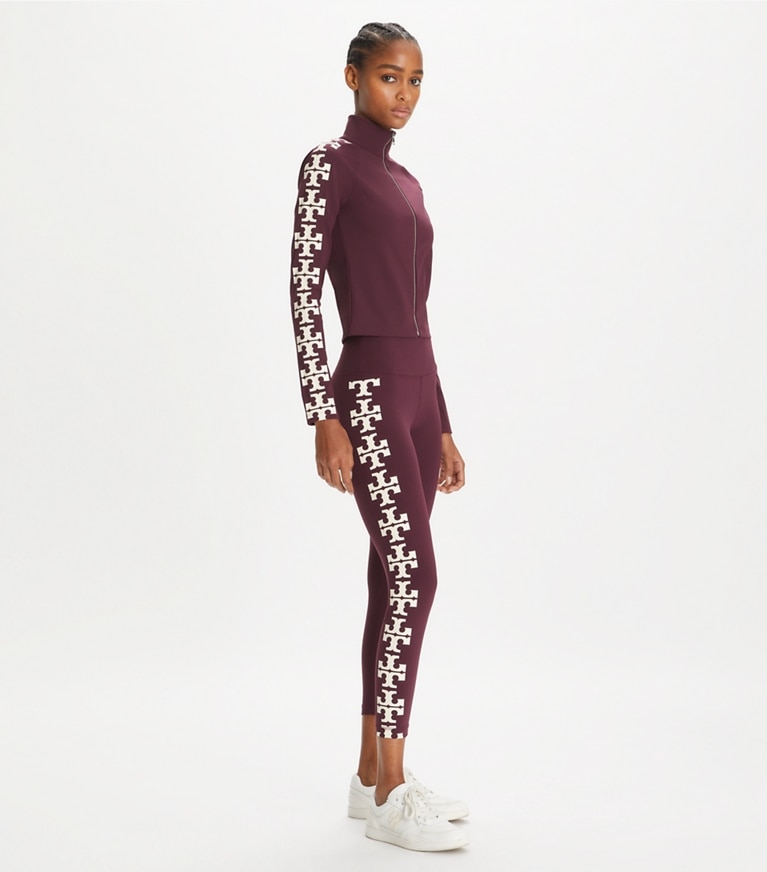 Tory Burch designer tops Nylon Logo Zip Top in Winetasting front