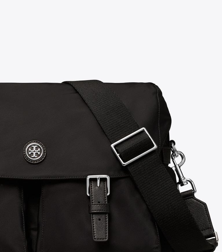 Tory Burch designer crossbody bags Nylon Messenger in Black angle
