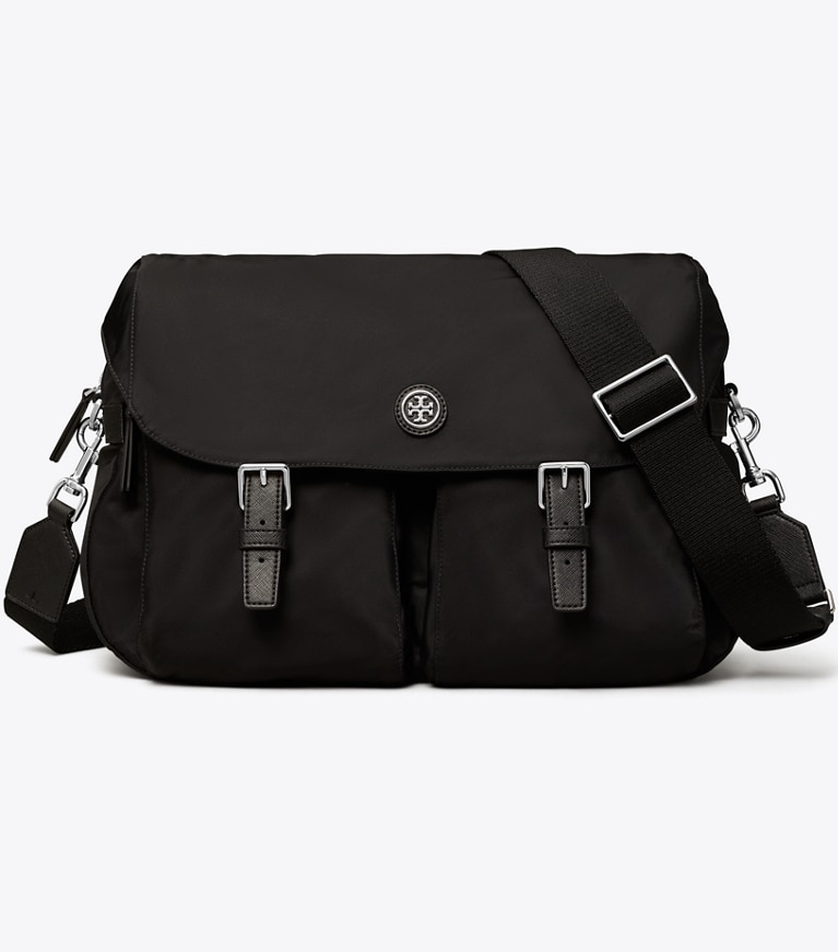 Tory Burch designer crossbody bags Nylon Messenger in Black angle