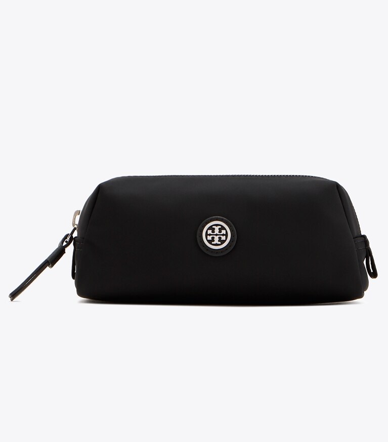Tory Burch designer cosmetic bags Nylon Mini Cosmetic Case in Black angle
