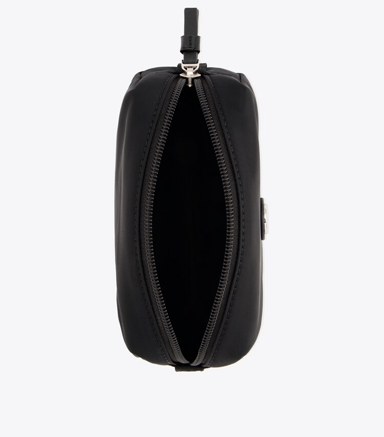 Tory Burch designer cosmetic bags Nylon Mini Cosmetic Case in Black overhead