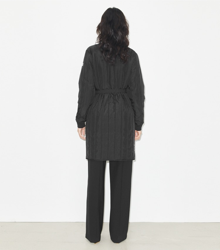 Tory Burch designer coats Nylon Padded Quilt Coat in Black on model back