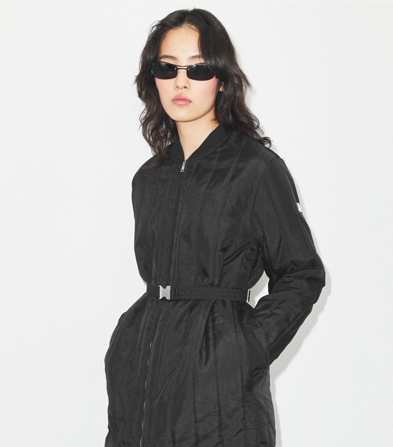 Tory Burch designer coats Nylon Padded Quilt Coat in Black front