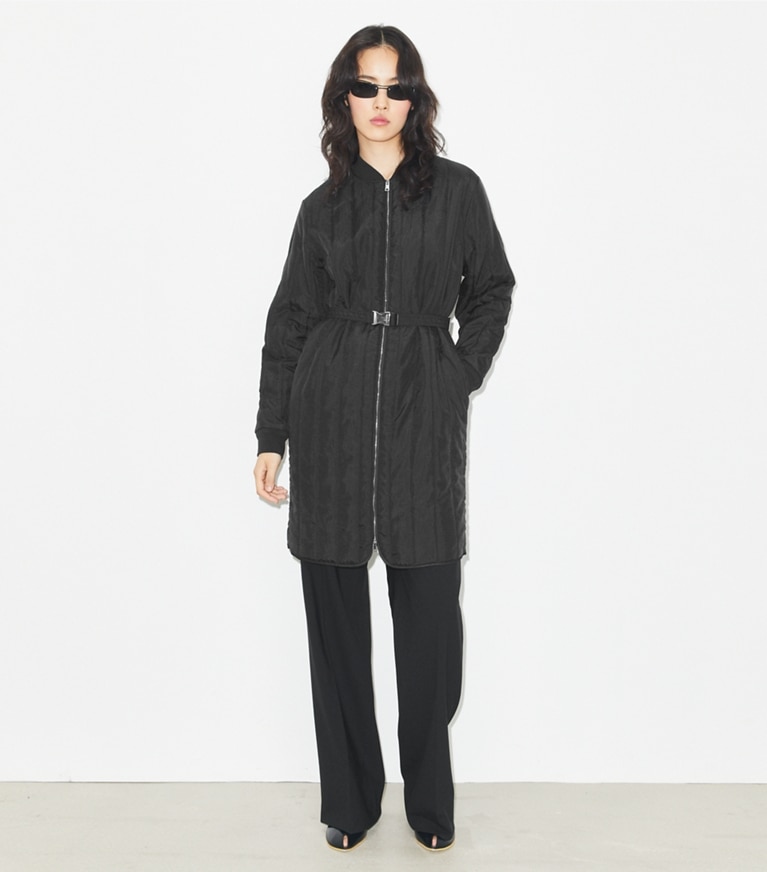 Tory Burch designer coats Nylon Padded Quilt Coat in Black front