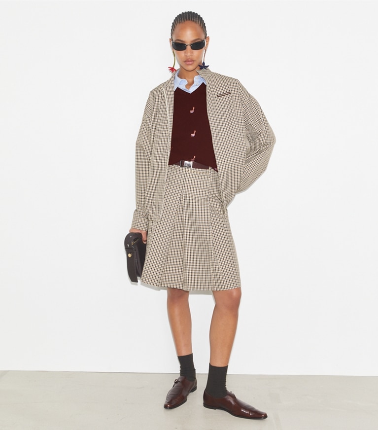Tory Burch designer jackets Nylon Plaid Golf Jacket in Multi Ivy Plaid front