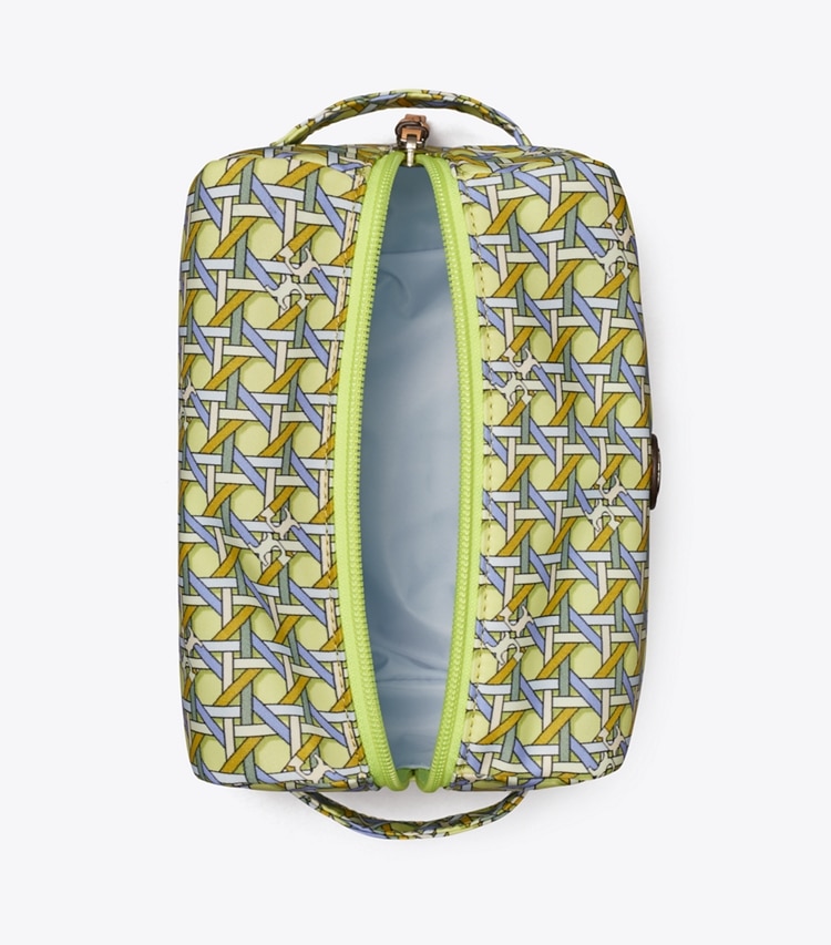 Tory Burch designer cosmetic bags Nylon Printed Large Cosmetic Case in ACID LEMON BASKETWEAVE overhead