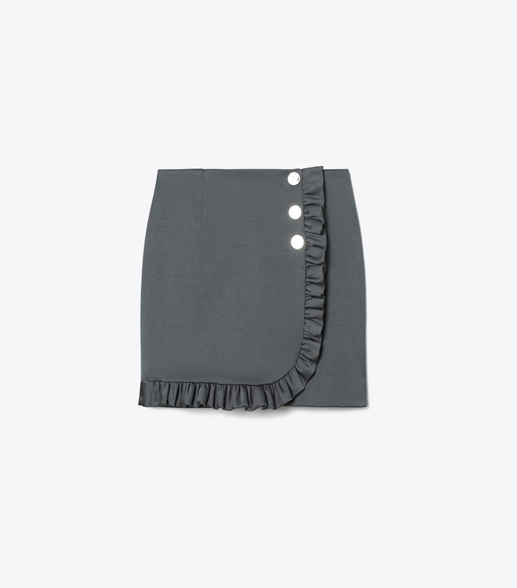Tory Burch designer bottoms Nylon Ruffle Skirt in Coal Gray front