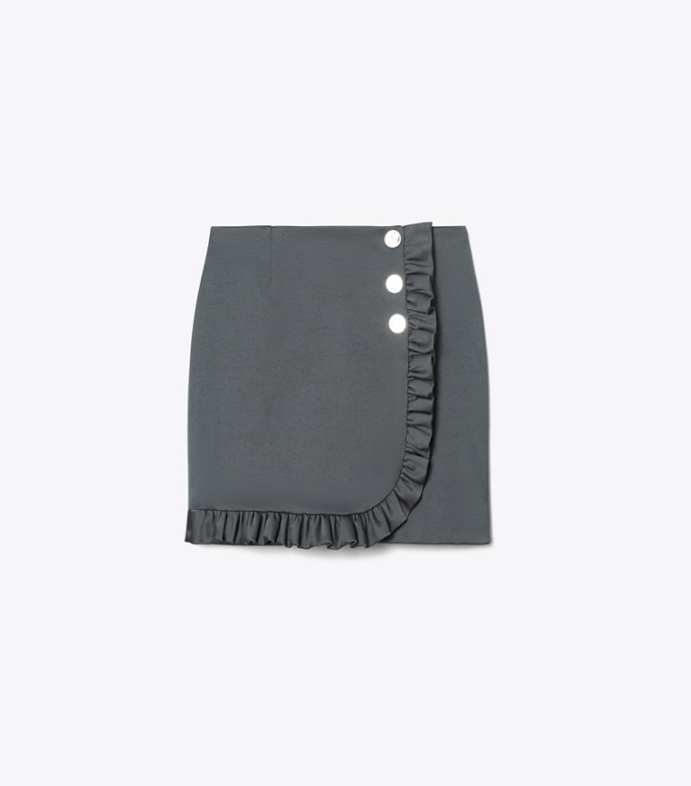 Tory Burch designer bottoms Nylon Ruffle Skirt in Coal Gray front