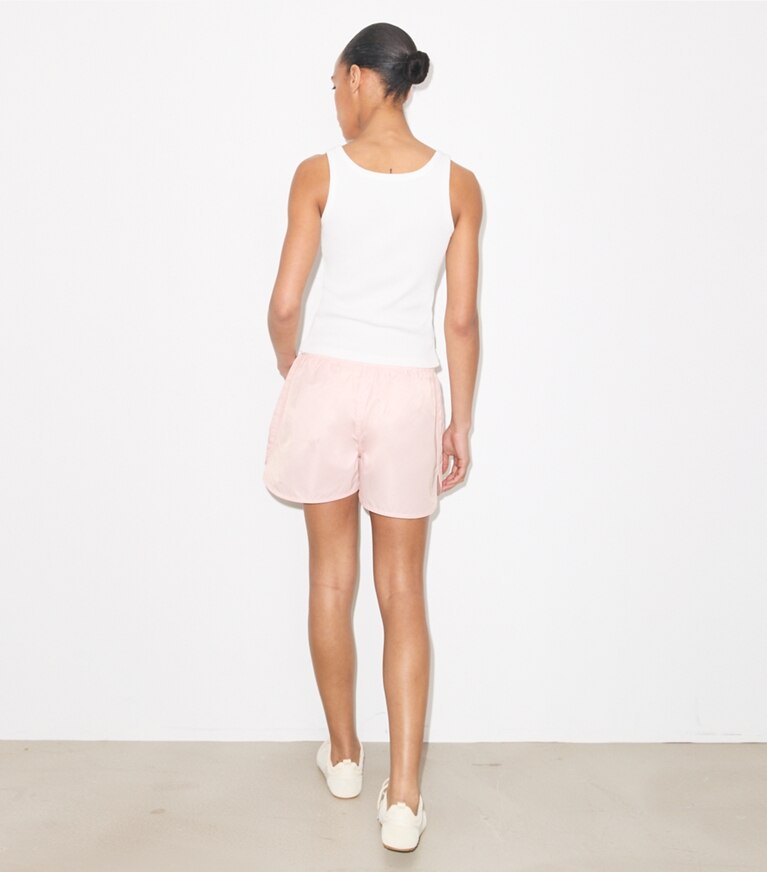 Tory Burch designer bottoms Nylon Shorts in Rose on model back