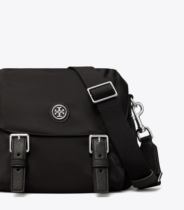 Tory Burch designer crossbody bags Nylon Small Messenger in Black angle