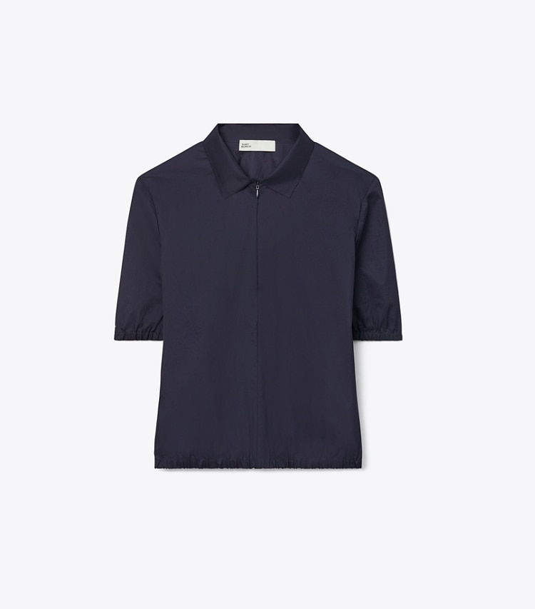 Tory Burch designer tops Nylon Taffeta Zip Polo in Royal Ink front