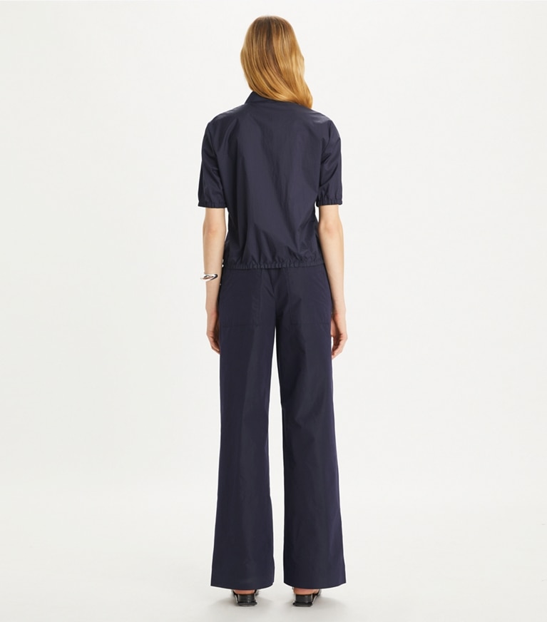 Tory Burch designer tops Nylon Taffeta Zip Polo in Royal Ink front