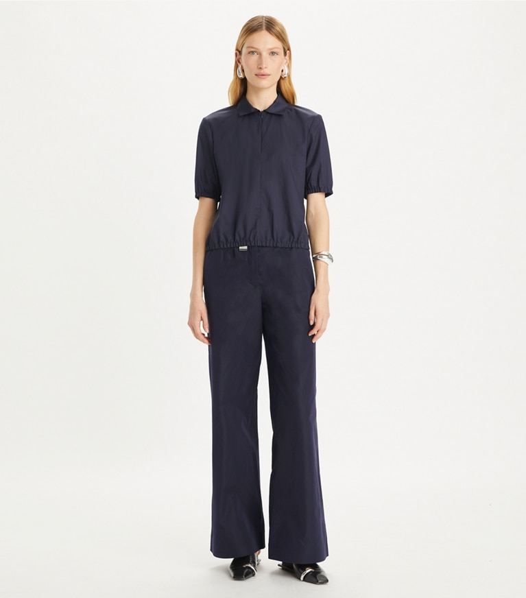 Tory Burch designer tops Nylon Taffeta Zip Polo in Royal Ink front