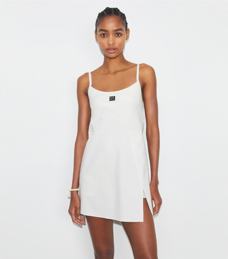 Tory Sport designer dresses Nylon Tennis Dress in Snow White on model detail