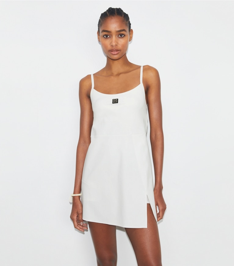 Tory Sport designer dresses Nylon Tennis Dress in Snow White front
