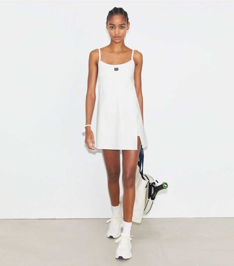 Tory Sport designer dresses Nylon Tennis Dress in Snow White front