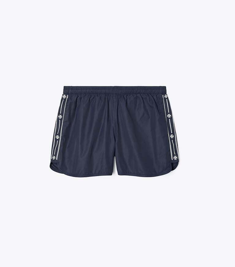Tory Sport designer unterteile Nylonshorts mit gesticktem Logo in Deep Navy front