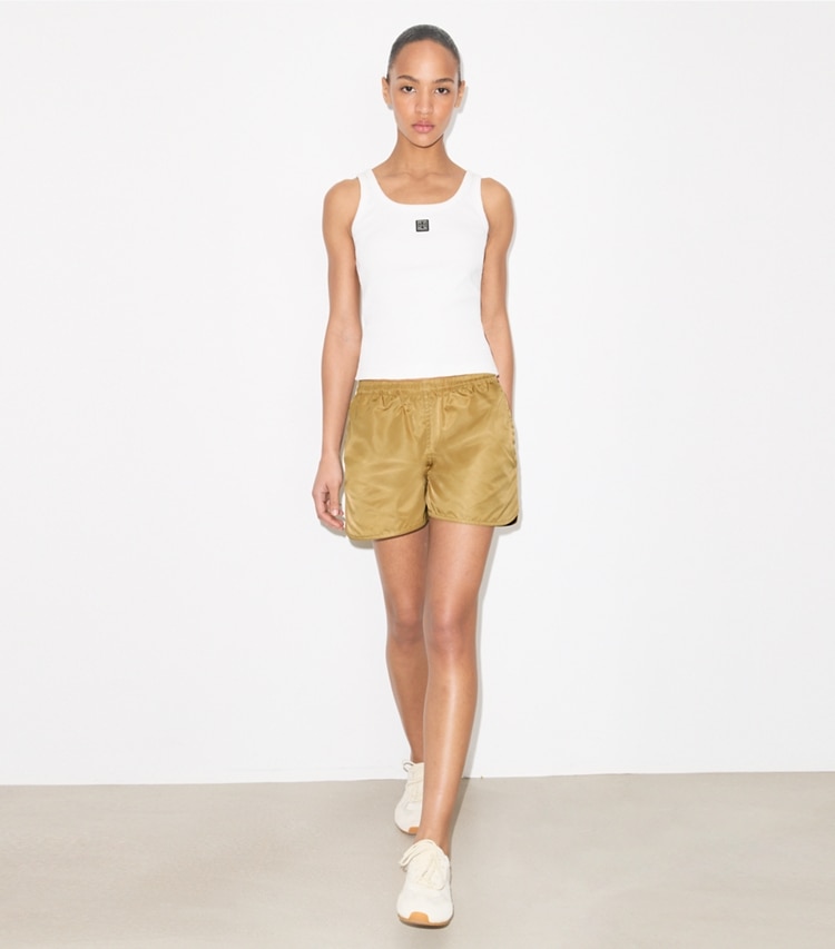 Tory Burch designer unterteile Nylonshorts in Green modell von vorn