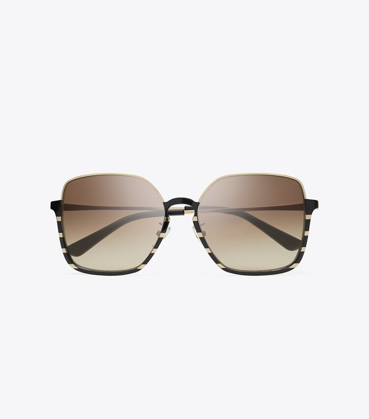 Tory Burch designer occhiali da vista & da sole Occhiali da sole a cerchio aperto con bordo in metallo in SHINY GOLD/BLACK superiore