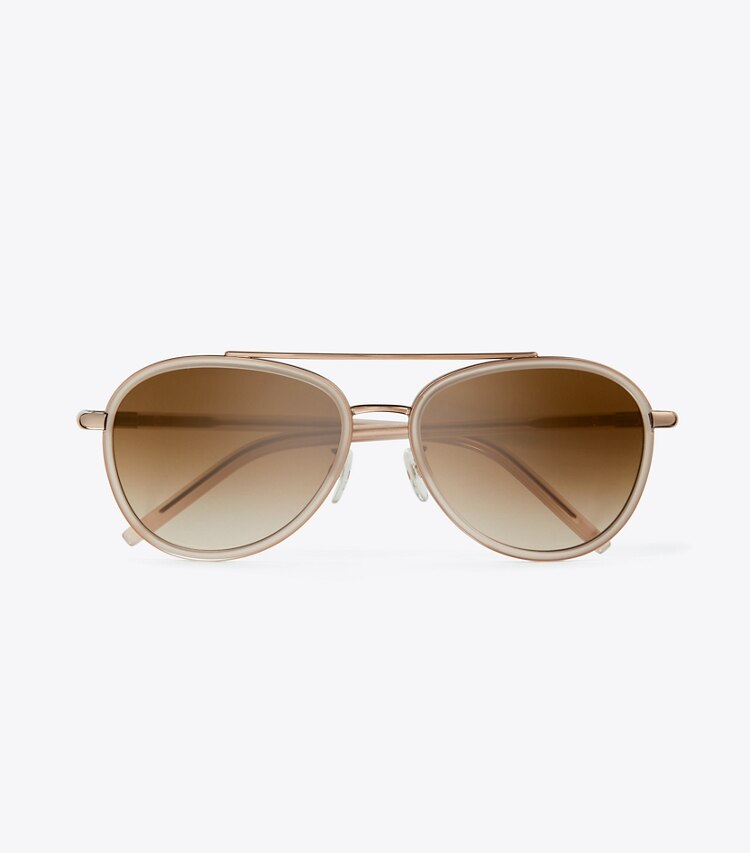Tory Burch designer occhiali da vista & da sole Occhiali da sole aviator Eleanor in SHINY ROSE GOLD/BROWN GRADIENT superiore