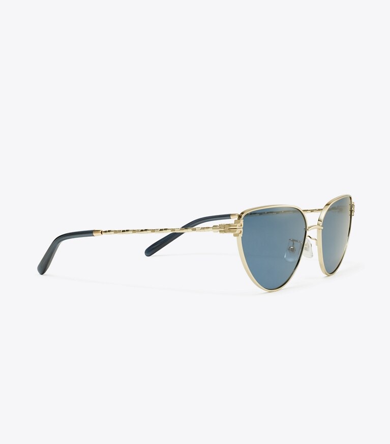 Tory Burch designer occhiali da vista & da sole Occhiali da sole Eleanor in metallo a farfalla in SHINY LIGHT GOLD/DARK BLUE front