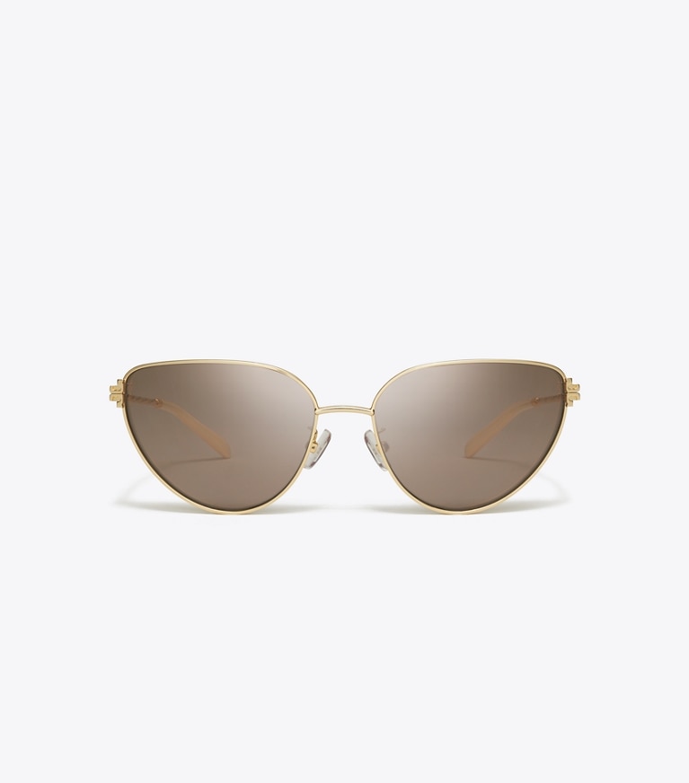 Tory Burch designer occhiali da vista & da sole Occhiali da sole Eleanor in metallo a farfalla in SHINY GOLD/LIGHT PURPLE BROWN MIRROR front